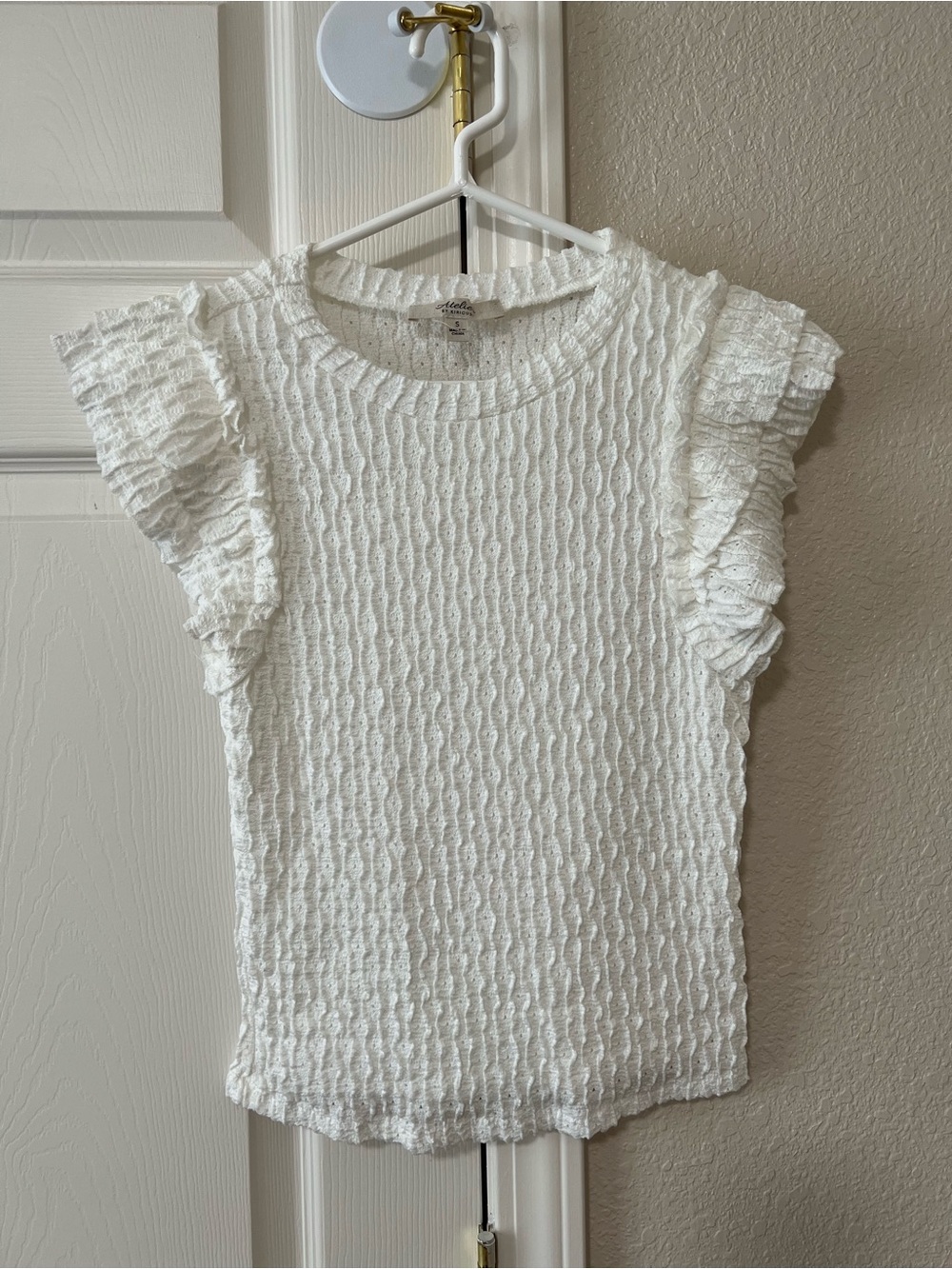 Atelier by Kirious White Textured Ruffle Sleeve Blouse Top Size Small